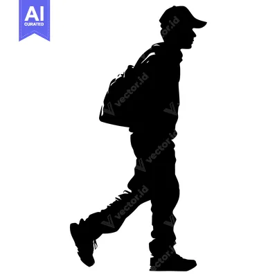 Aset premium populer: Silhouette of a Person Walking with a Backpack and a Cap