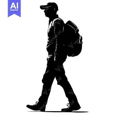 Aset premium populer: Silhouette of a man walking with a backpack