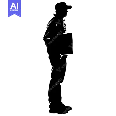 Popular premium asset: Silhouette of a Man in a Cap Carrying a Box