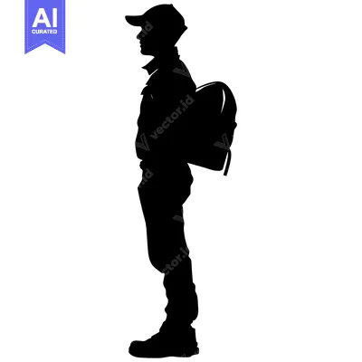 Aset premium populer: Silhouette of a Person with a Backpack and a Cap