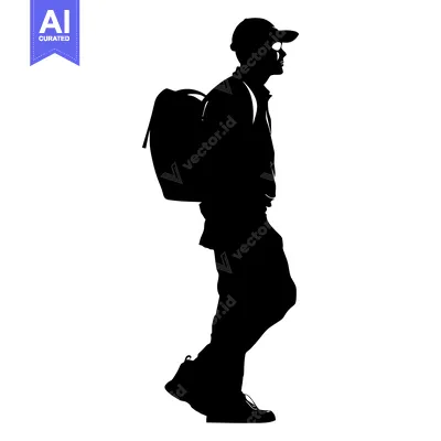 Aset premium populer: Silhouette of a Person Wearing a Cap and Backpack Walking
