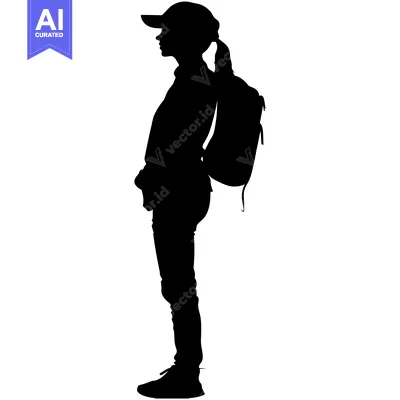 Aset premium populer: Silhouette of a young woman with a backpack and a cap