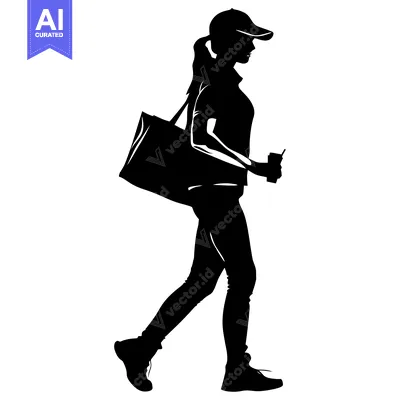 Popular premium asset: Silhouette of a Woman Walking with a Bag and a Drink