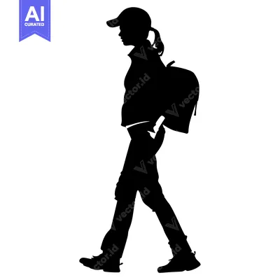 Aset desain premium: Silhouette of a Woman Walking with a Backpack
