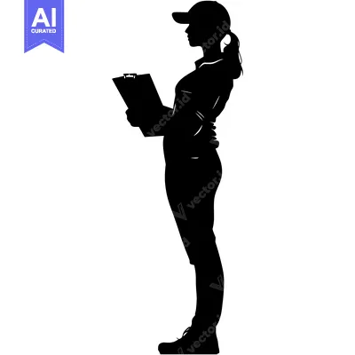 Aset desain premium: Silhouette of a woman holding a clipboard wearing a cap