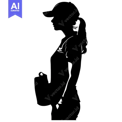 Popular premium asset: Silhouette of a Woman Wearing a Cap and Holding a Bag