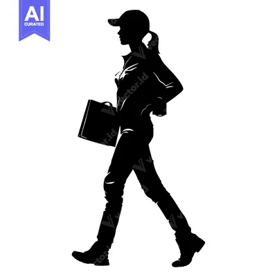 Aset desain premium: Silhouette of a Woman Walking with a Bag