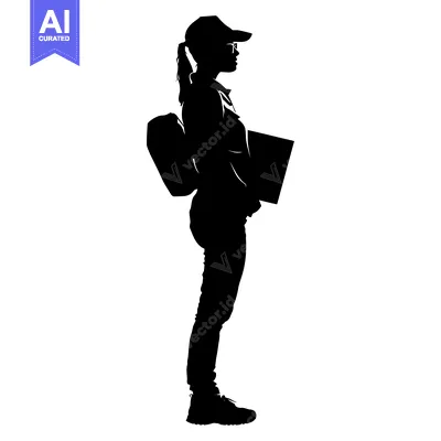 Popular premium asset: Silhouette of a Woman with a Backpack and Holding a Book
