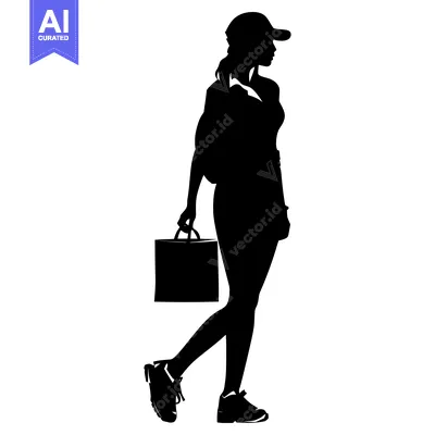 Premium design asset: Silhouette of a Woman with a Backpack and Shopping Bag Walking