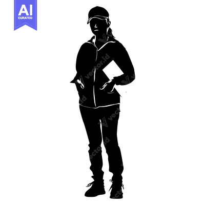 Aset desain premium: Silhouette of a Female Figure Wearing a Cap and Holding a Document