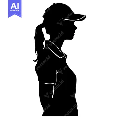 Aset premium populer: Silhouette of a Woman Wearing a Cap and a Polo Shirt