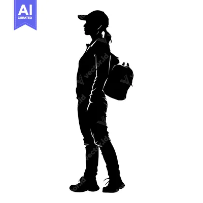 Popular premium asset: Silhouette of a Woman Wearing a Backpack and a Cap