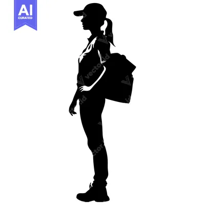 Premium design asset: Silhouette of a Woman Wearing a Cap and Backpack