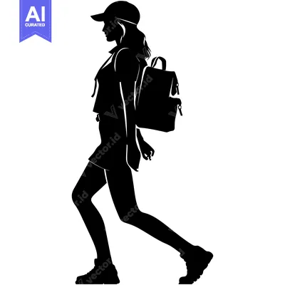 Popular premium asset: Silhouette of a woman with a backpack walking