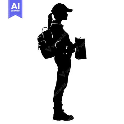 Aset premium populer: Silhouette of a Woman with a Backpack and a Bag