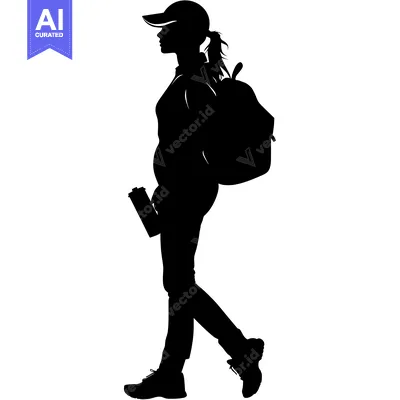 Premium design asset: Silhouette of a Woman Walking with a Backpack and Water Bottle