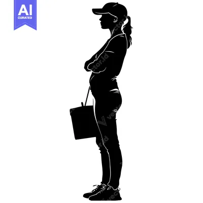 Premium design asset: Silhouette of a Woman Wearing a Baseball Cap and Carrying a Box