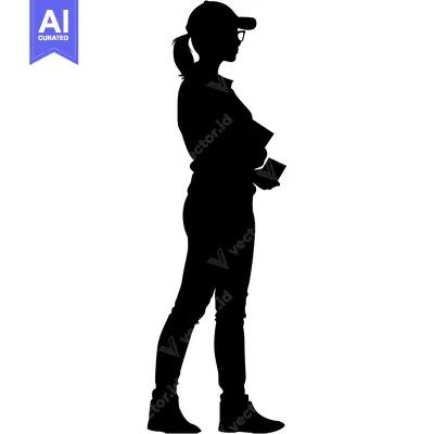 Aset premium populer: Silhouette of a woman in a cap and glasses, holding papers