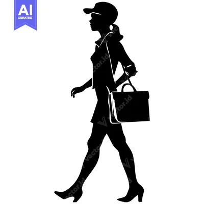 Aset desain premium: Silhouette of a Woman Walking with a Bag