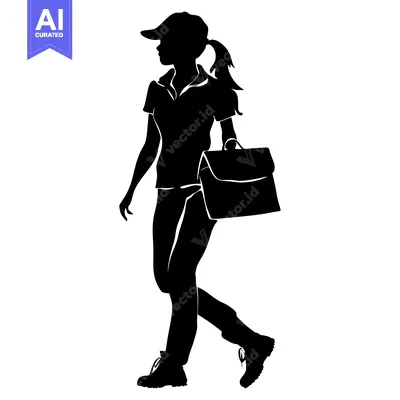 Popular premium asset: Silhouette of a Woman in a Cap Walking with a Briefcase