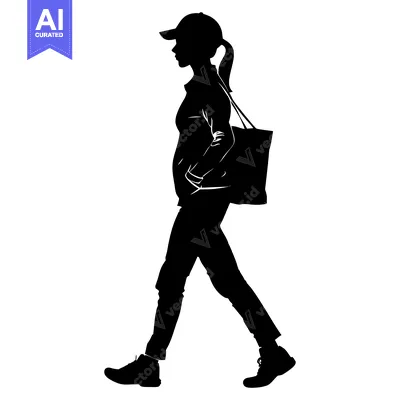 Popular premium asset: Silhouette of a Woman Walking with a Bag and a Ponytail