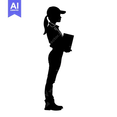 Aset desain premium: Silhouette of a Woman Wearing a Hat and Holding a Book