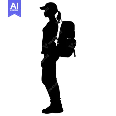 Aset premium populer: Silhouette of a woman wearing a cap and backpack