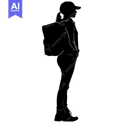 Premium design asset: Silhouette of a woman with a backpack and a cap