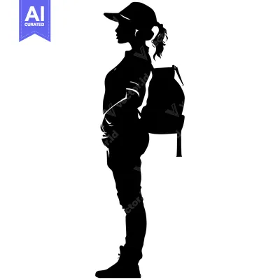 Aset desain premium: Silhouette of a Woman with a Backpack and a Cap