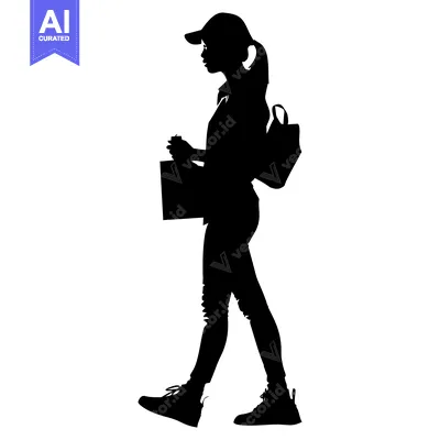 Aset premium populer: Silhouette of a Woman Walking with a Backpack and a Shopping Bag