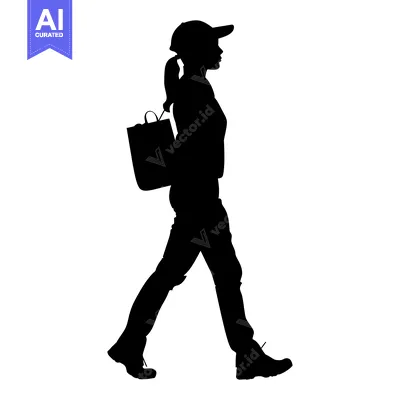 Aset premium populer: Silhouette of a Woman Walking with a Bag and Wearing a Cap