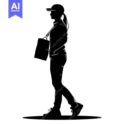 Aset desain premium: Silhouette of a woman walking with a bag over her shoulder