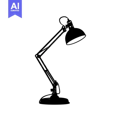 Aset desain premium: Black Silhouette of a Desk Lamp with an Adjustable Arm