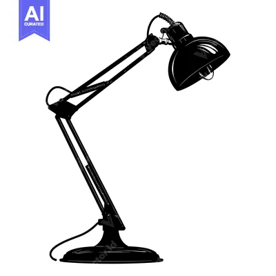 Aset desain premium: Black and White Silhouette of a Desk Lamp