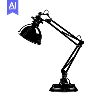 Aset desain premium: Black and White Silhouette of a Desk Lamp