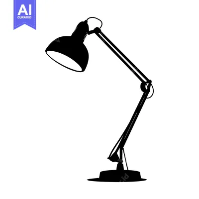 Premium design asset: Black Silhouette of a Desk Lamp with a Rounded Shade