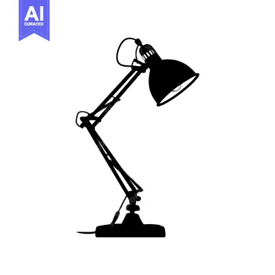 Aset desain premium: Black Silhouette of a Desk Lamp with a Curved Arm