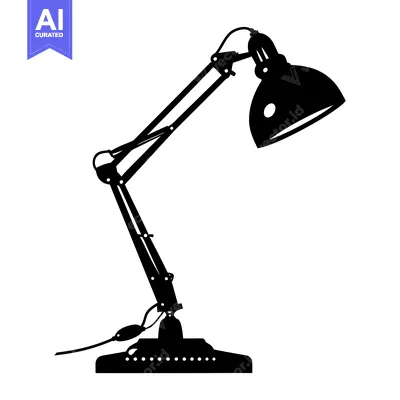 Aset desain premium: Black and White Silhouette of a Desk Lamp