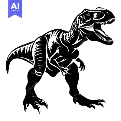 Popular premium asset: Black and White Illustration of a Roaring Tyrannosaurus Rex Dinosaur