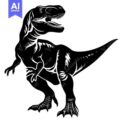 Aset premium populer: Black and white silhouette of a standing dinosaur with its mouth open