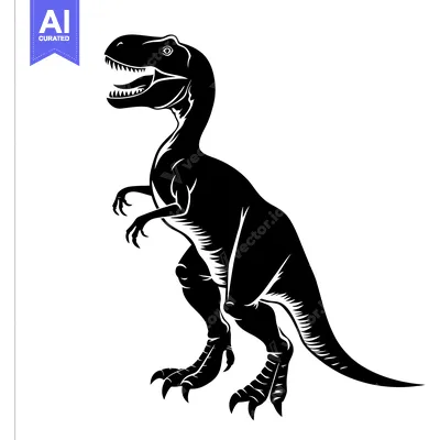 Aset premium populer: Black and White Silhouette of a Standing Dinosaur with Claws