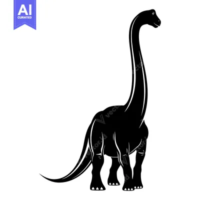 Premium design asset: Black and White Silhouette of a Standing Brachiosaurus Dinosaur