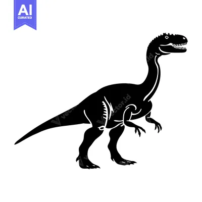 Aset desain premium: Black and White Silhouette of a Dinosaur with Long Neck and Sharp Claw