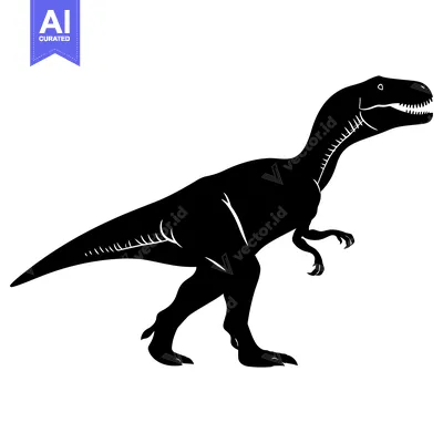 Aset desain premium: Black Silhouette of a Walking Dinosaur