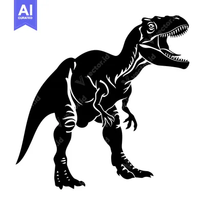 Popular premium asset: Black and White Silhouette of a Roaring Dinosaur