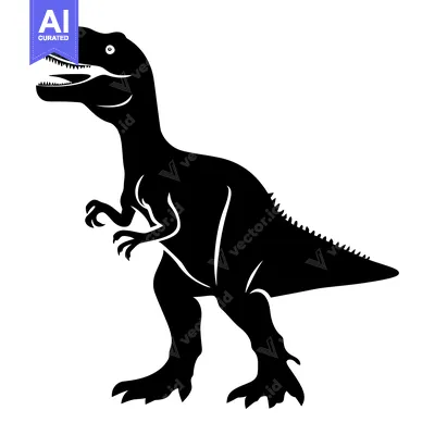 Aset desain premium: Black silhouette of a dinosaur with sharp teeth and claws