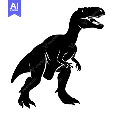 Premium design asset: Black Silhouette of a Carnivorous Dinosaur with Open Mouth