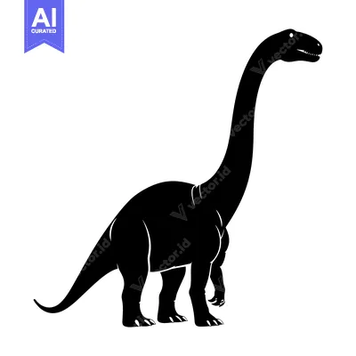 Aset desain premium: Black and White Silhouette of a Standing Dinosaur