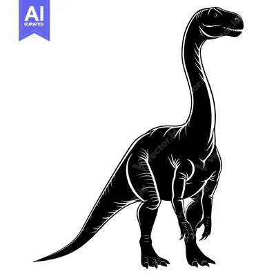 Aset desain premium: Black and White Silhouette of a Standing Dinosaur