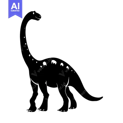 Aset desain premium: Black and White Silhouette of a Brachiosaurus Dinosaur